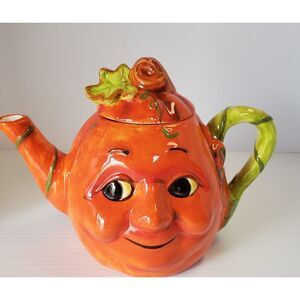 Anthropomorphic Happy Face Ceramic Pumpkin Tea Pot
